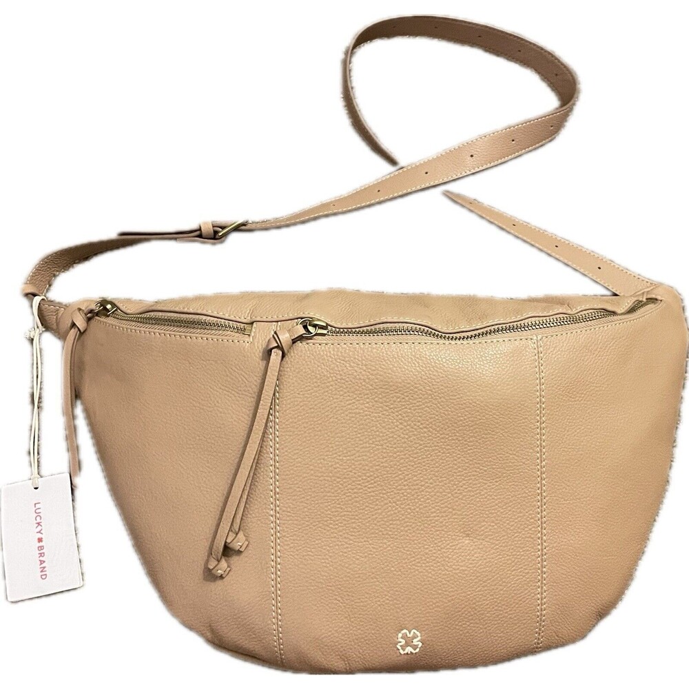 NWT Lucky Brand Pebbled Leather Lrg Feyy Sling Bag Adjustable Crossbody Barley
